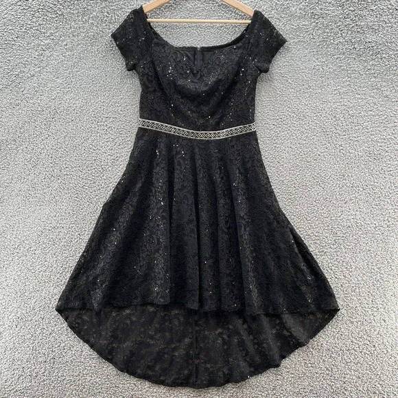Scala Dresses | La Scala Dress Black Lace Sequin Cap Sleeve High Low Fit Flare Party | Color: Black | Size: Xl | Pm-43977928's Closet Scala Dresses | La Scala Dress Black Lace Sequin Cap Sleeve High Low Fit Flare Party | Color: Black | Size: Xl | Pm-43977928's Closet